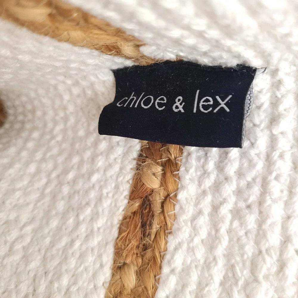 Chloe & Lex Cotton Jute White Striped Beach Tote Large Coastal Grandma Minimal - Picture 2 of 6